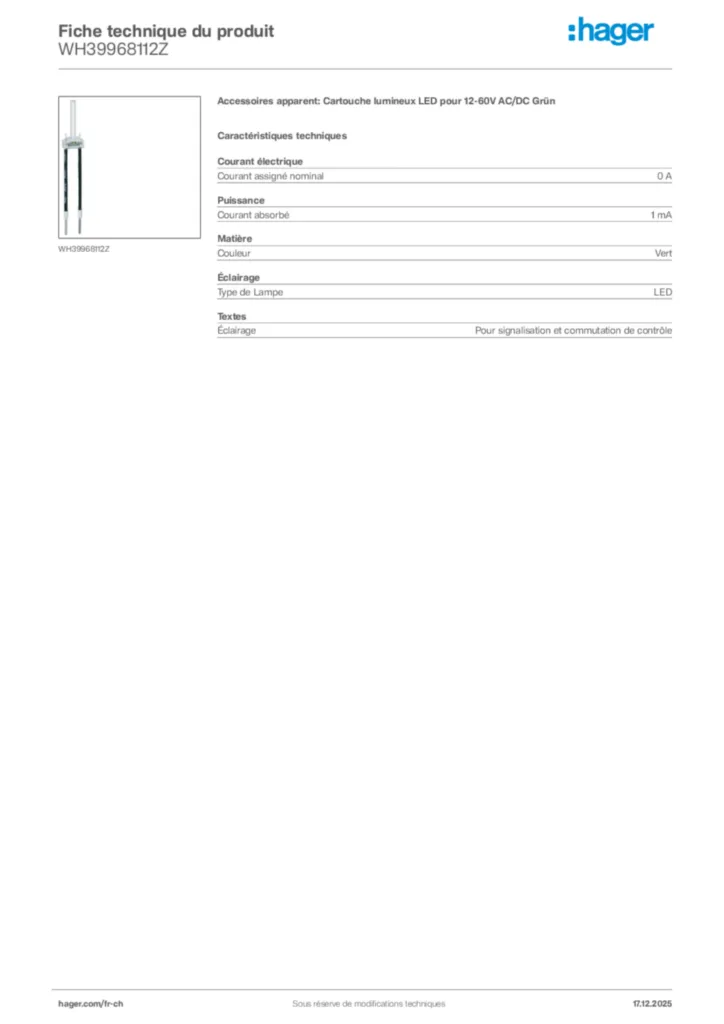 Image Hager Fiche technique du produit WH39968112Z | Hager Suisse