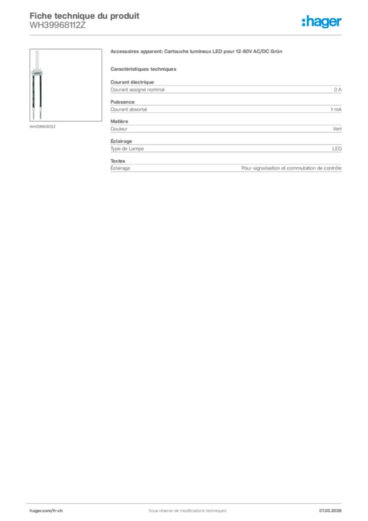 Image Hager Fiche technique du produit WH39968112Z | Hager Suisse