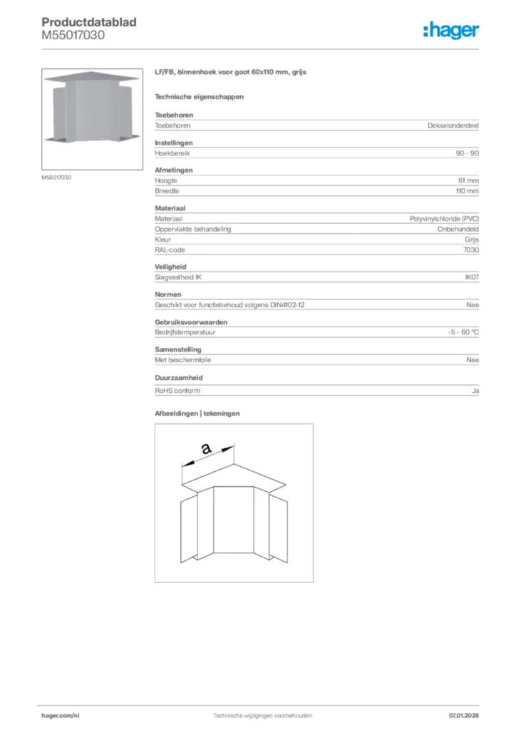 Afbeelding Hager Productdatablad M55017030 | Hager Nederland