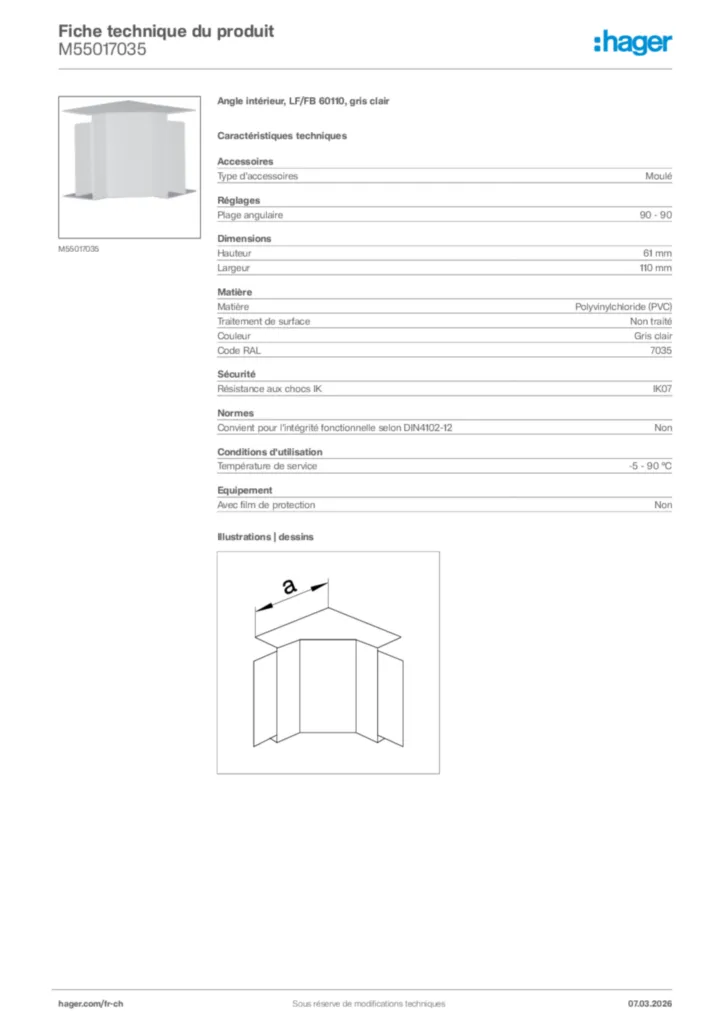 Image Hager Fiche technique du produit M55017035 | Hager Suisse