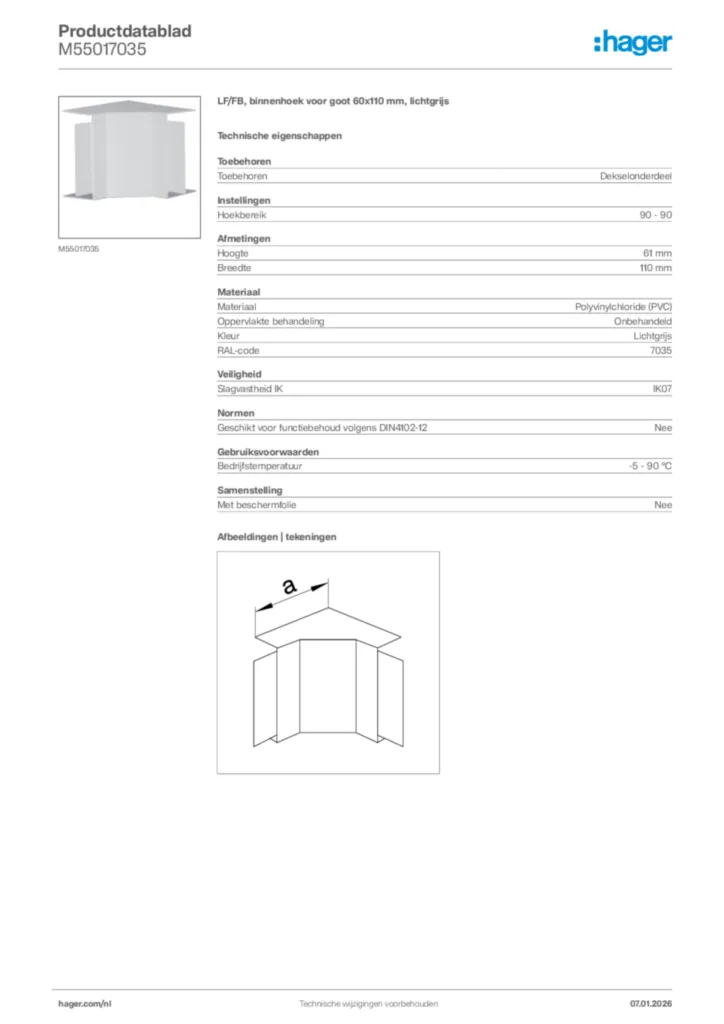 Afbeelding Hager Productdatablad M55017035 | Hager Nederland