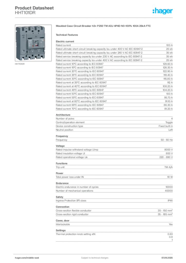 Image Hager Product data sheet HHT101DR  | Hager