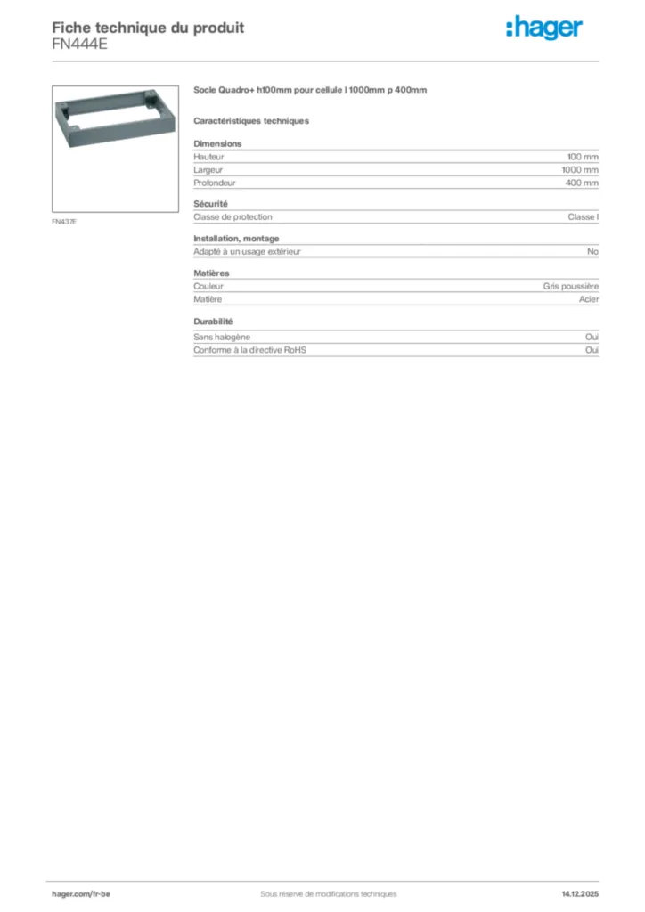 Image Hager Fiche technique du produit FN444E | Hager Belgique