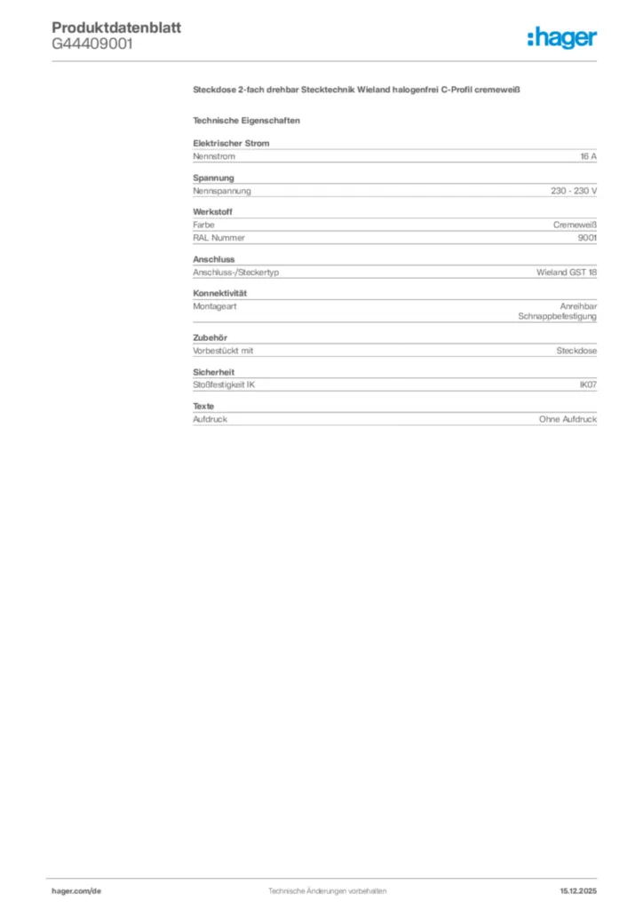 Bild Hager Produktdatenblatt G44409001 | Hager Deutschland