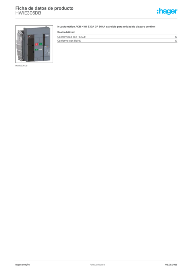 Imagen Hager Ficha de datos de producto HW1E306DB | Hager España