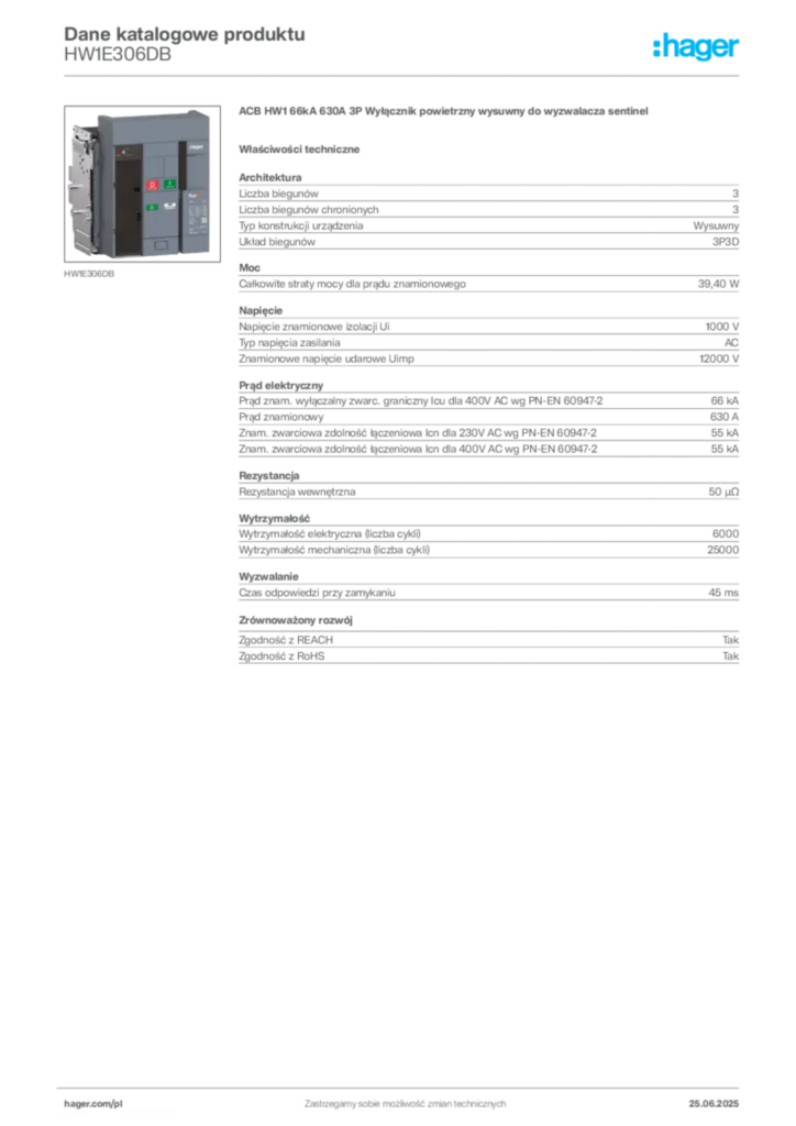 Zdjęcie Hager Karta katalogowa HW1E306DB | Hager Polska