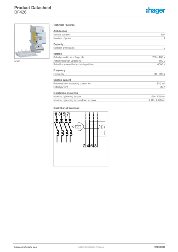 Image Hager Product data sheet BF426  | Hager