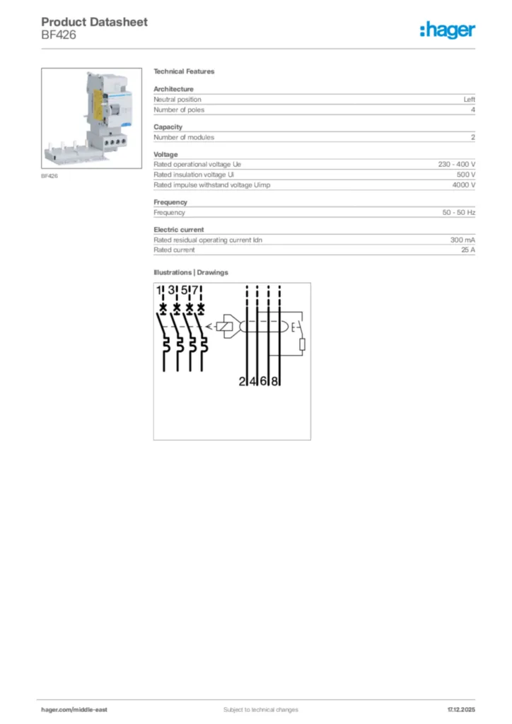Image Hager Product data sheet BF426  | Hager