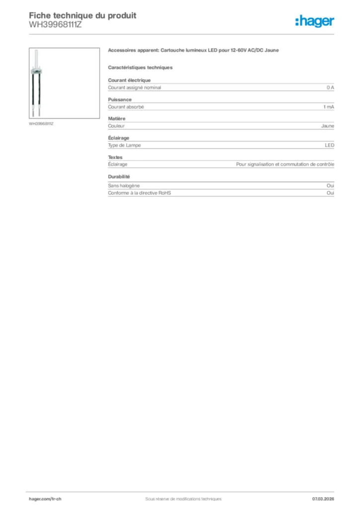 Image Hager Fiche technique du produit WH39968111Z | Hager Suisse