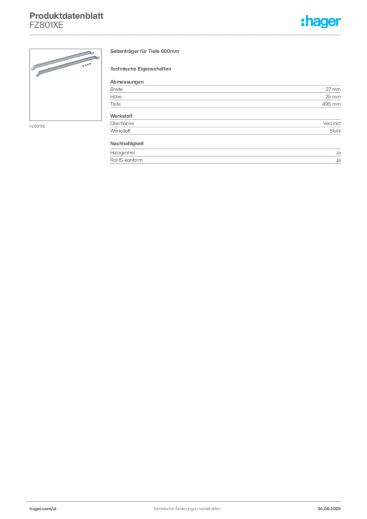 Bild Hager Produktdatenblatt FZ801XE | Hager Deutschland