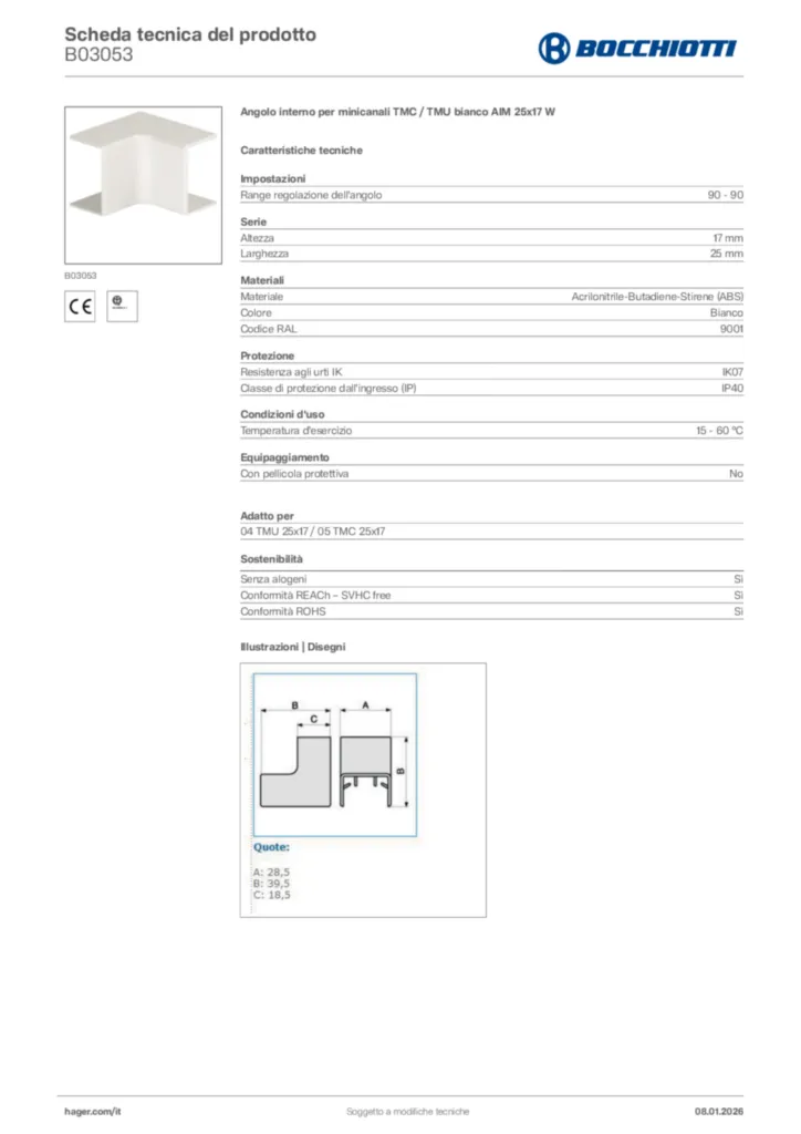 Immagine Bocchiotti Scheda tecnica del prodotto B03053 | Hager Italia