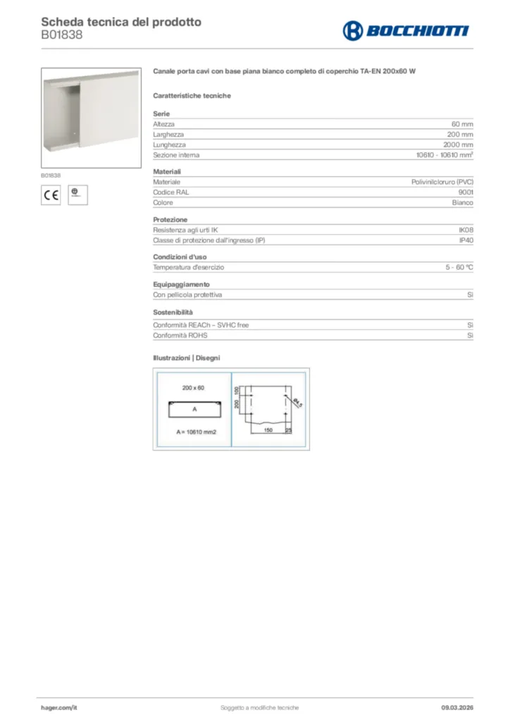 Immagine Bocchiotti Scheda tecnica del prodotto B01838 | Hager Italia