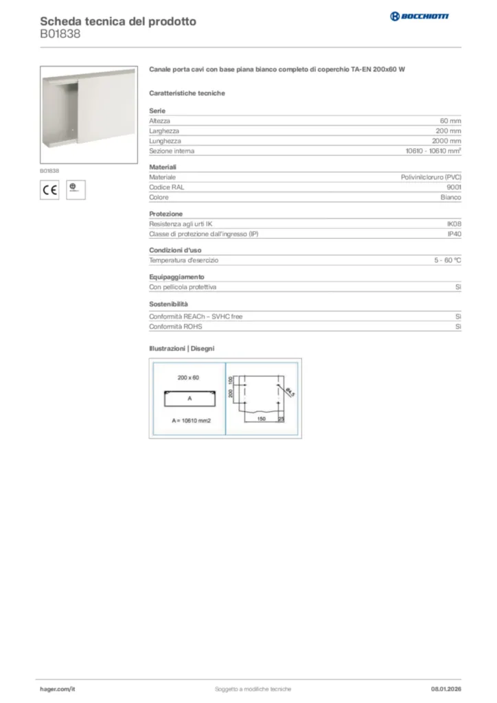 Immagine Bocchiotti Scheda tecnica del prodotto B01838 | Hager Italia