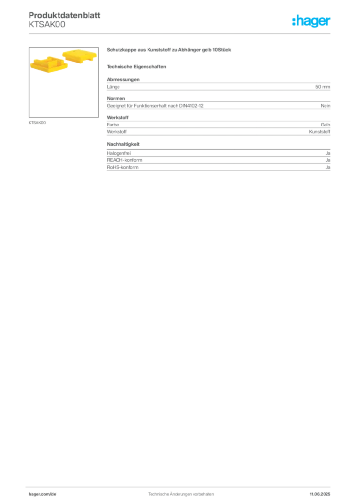 Hager Produktdatenblatt KTSAK00