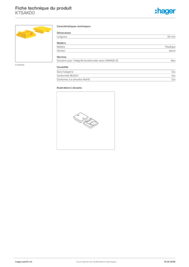 Image Hager Fiche technique du produit KTSAK00 | Hager Suisse
