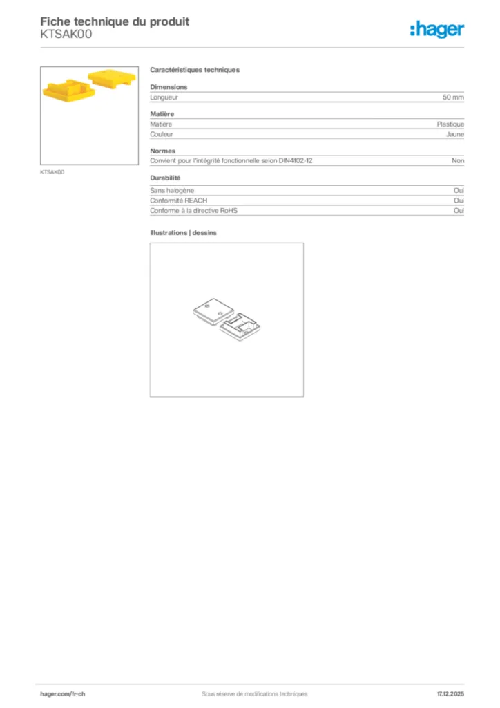 Image Hager Fiche technique du produit KTSAK00 | Hager Suisse