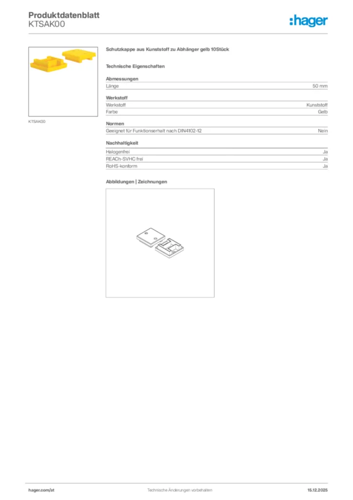 Bild Hager Produktdatenblatt KTSAK00 | Hager Deutschland