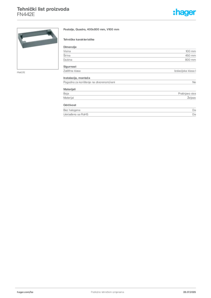 Slika Hager Product data sheet FN442E  | Hager