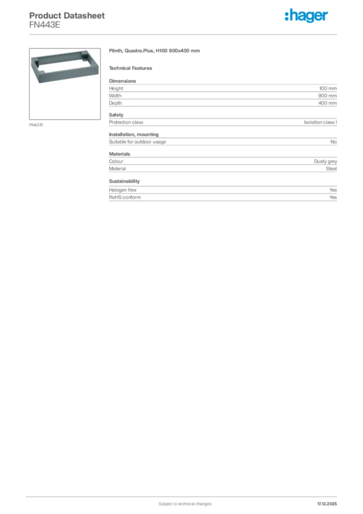 Image Hager Product data sheet FN443E  | Hager Africa