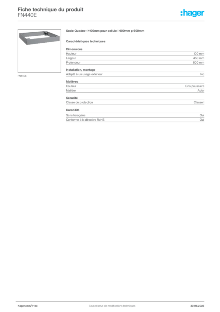 Image Hager Fiche technique du produit FN440E | Hager Belgique