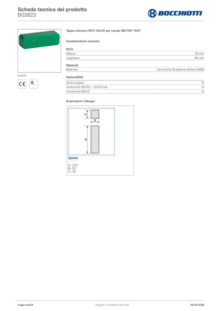 Immagine Bocchiotti Scheda tecnica del prodotto B02623 | Hager Italia