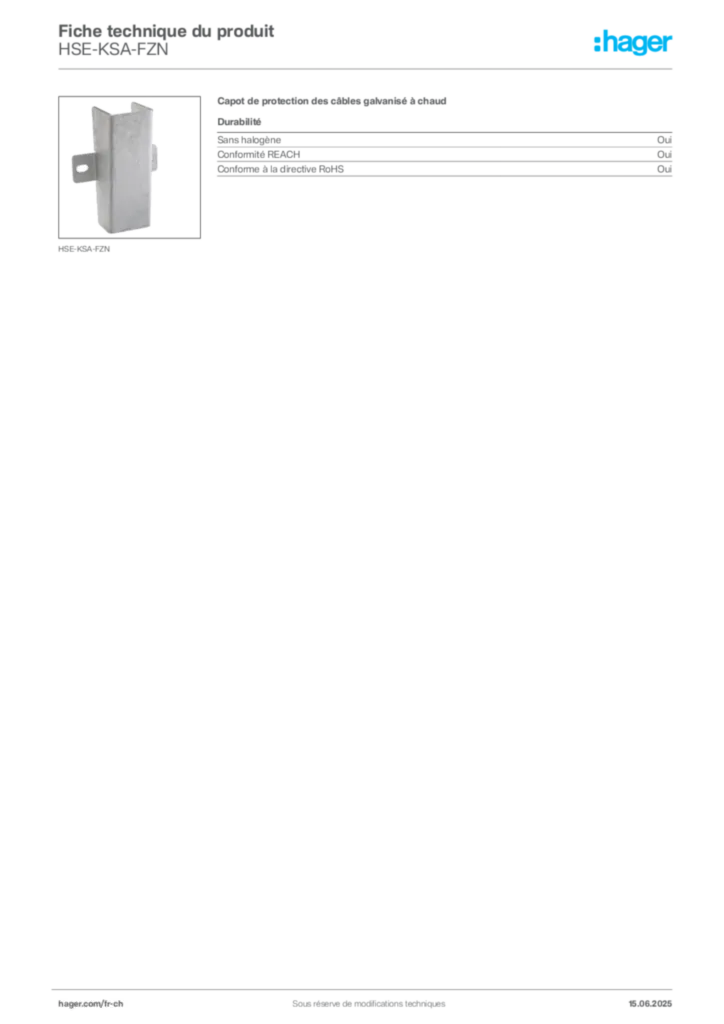 Image Hager Fiche technique du produit HSE-KSA-FZN | Hager Suisse