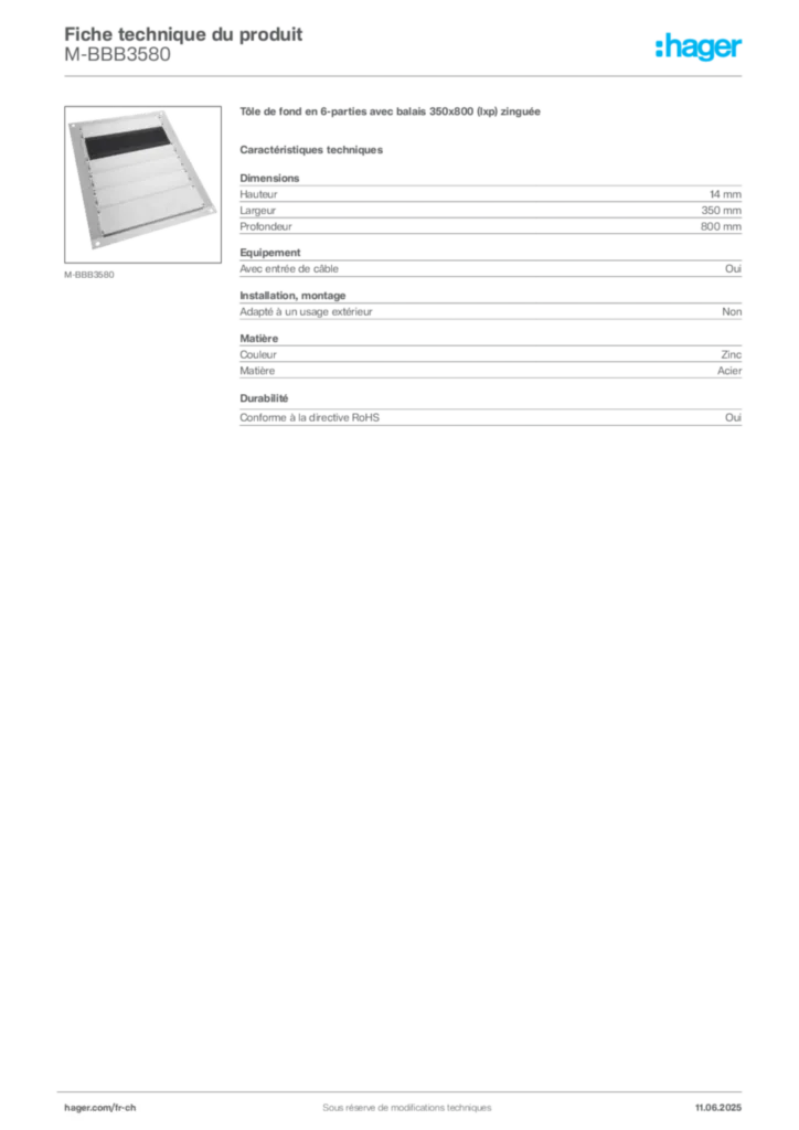 Image Hager Fiche technique du produit M-BBB3580 | Hager Suisse