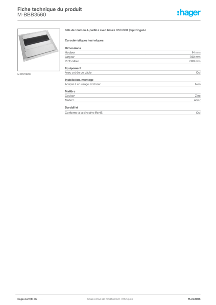 Image Hager Fiche technique du produit M-BBB3560 | Hager Suisse