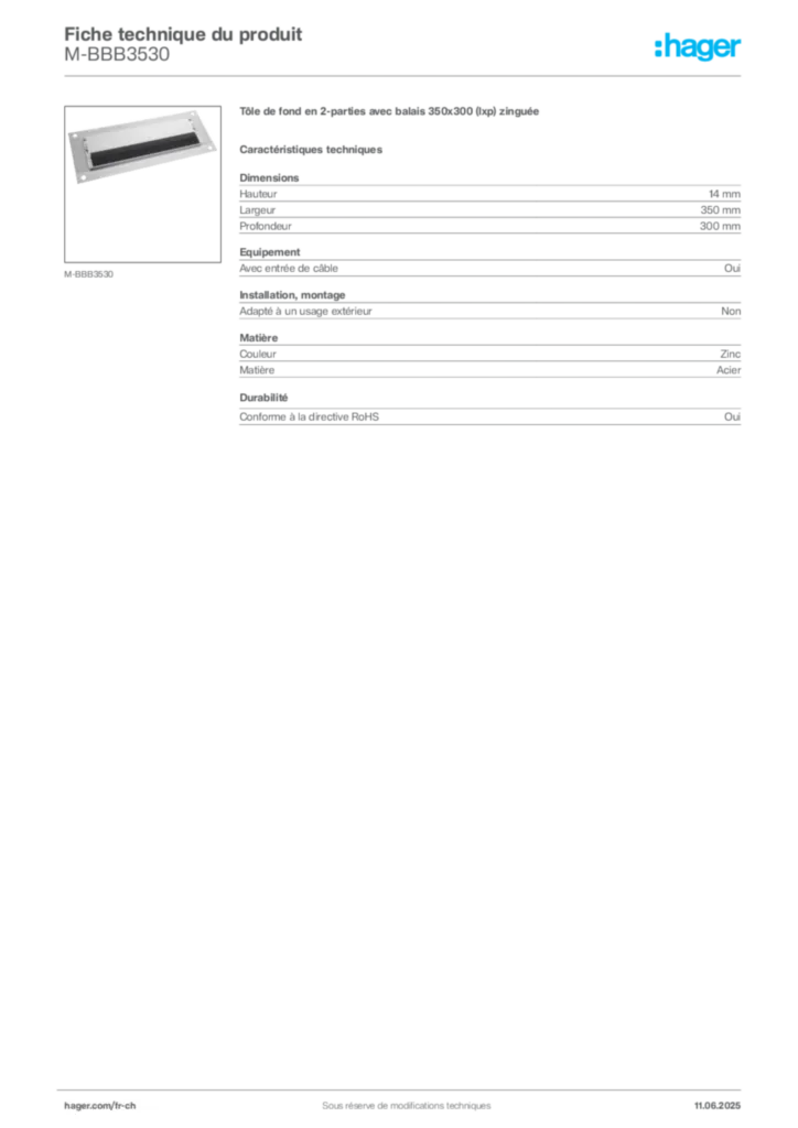 Image Hager Fiche technique du produit M-BBB3530 | Hager Suisse
