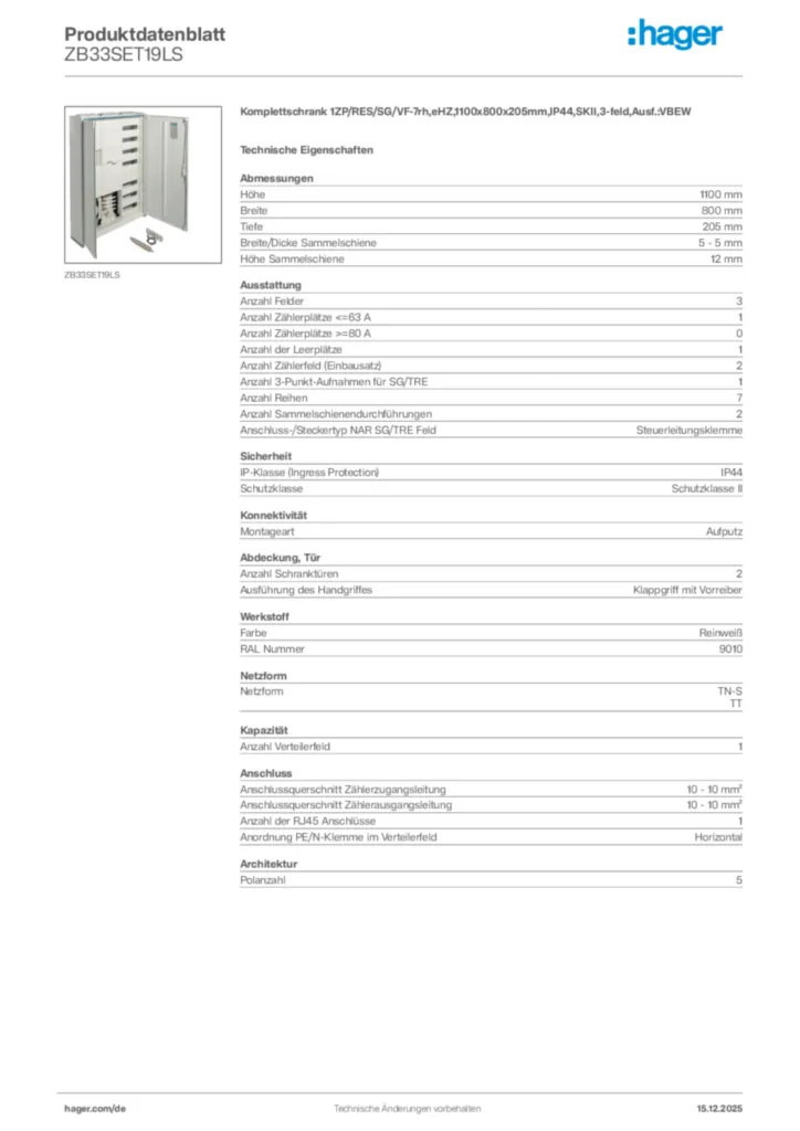 Bild Hager Produktdatenblatt ZB33SET19LS | Hager Deutschland