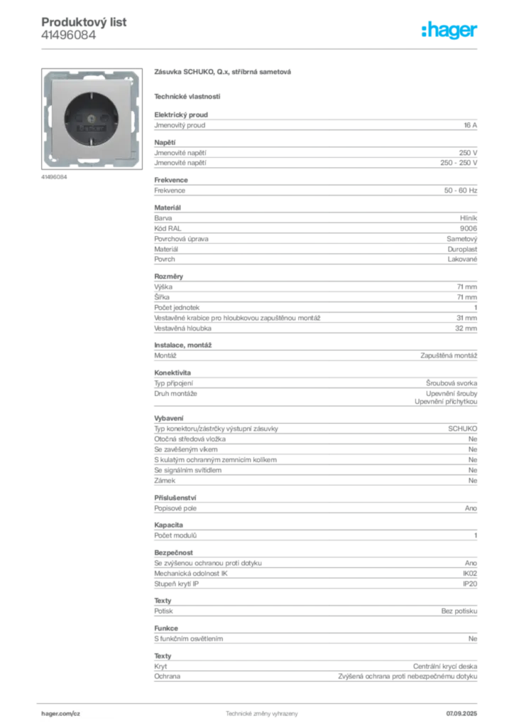 Obrázek Hager Produktový list 41496084 | Hager