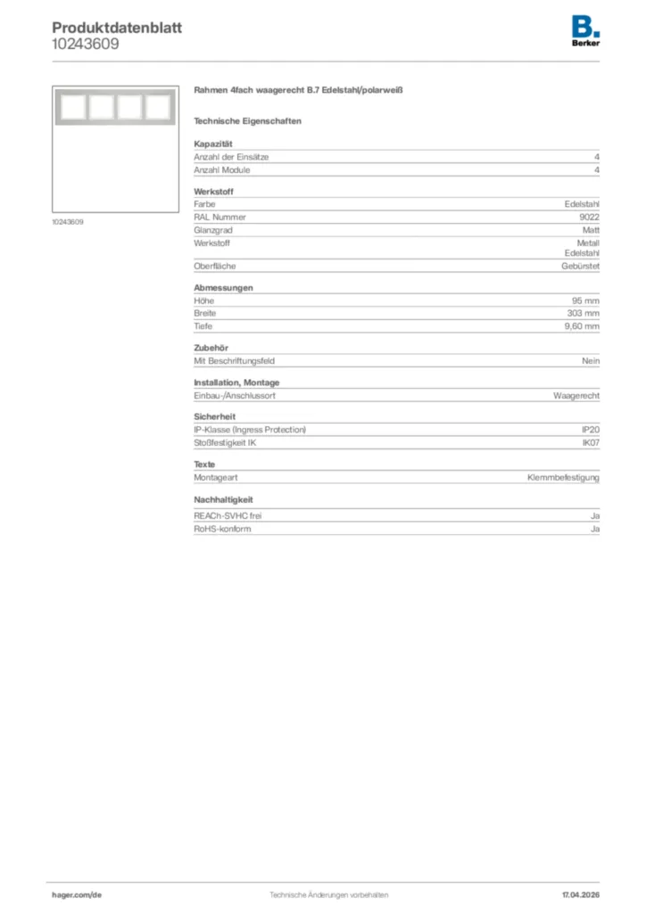 Bild Berker Produktdatenblatt 10243609 | Hager Deutschland