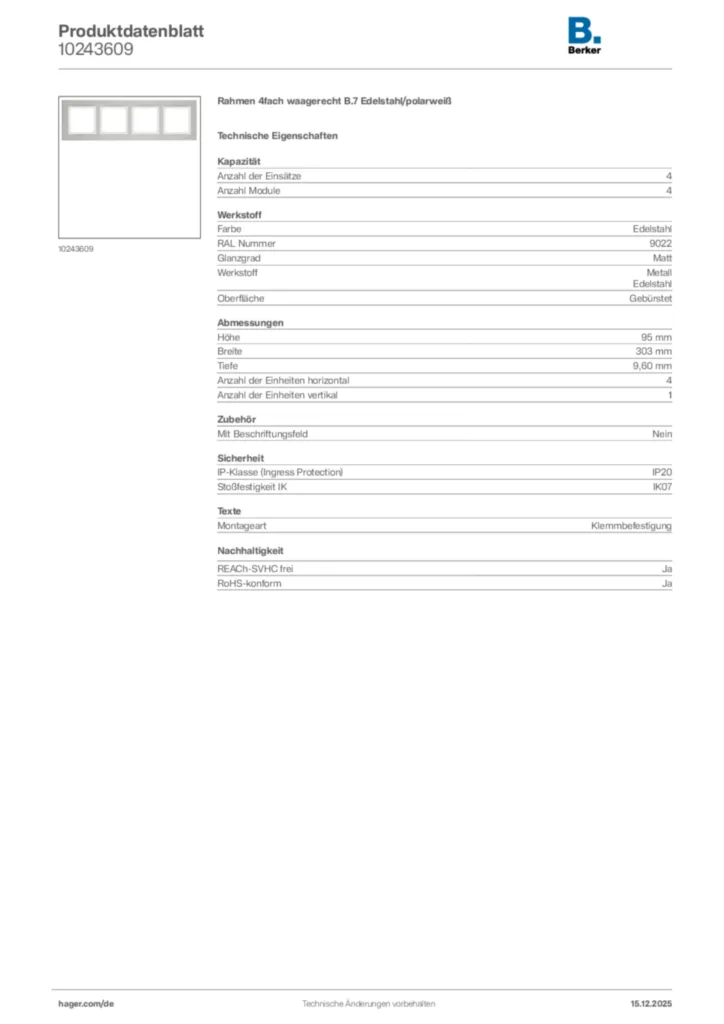 Bild Berker Produktdatenblatt 10243609 | Hager Deutschland