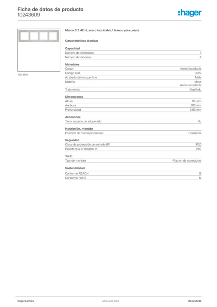 Imagen Hager Ficha de datos de producto 10243609 | Hager España