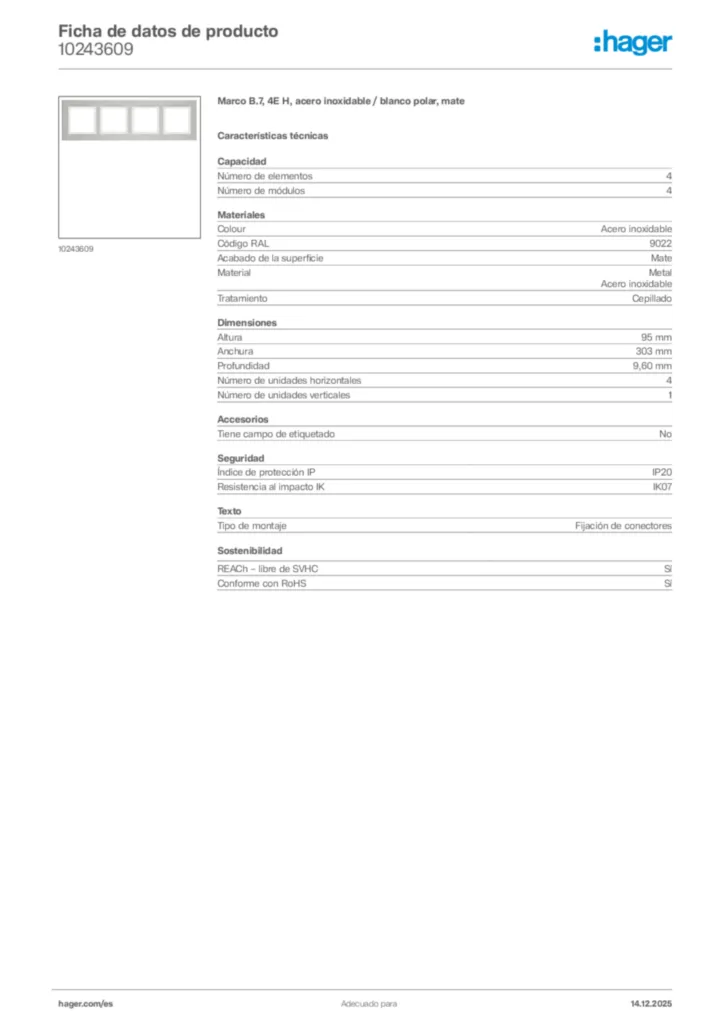 Imagen Hager Ficha de datos de producto 10243609 | Hager España