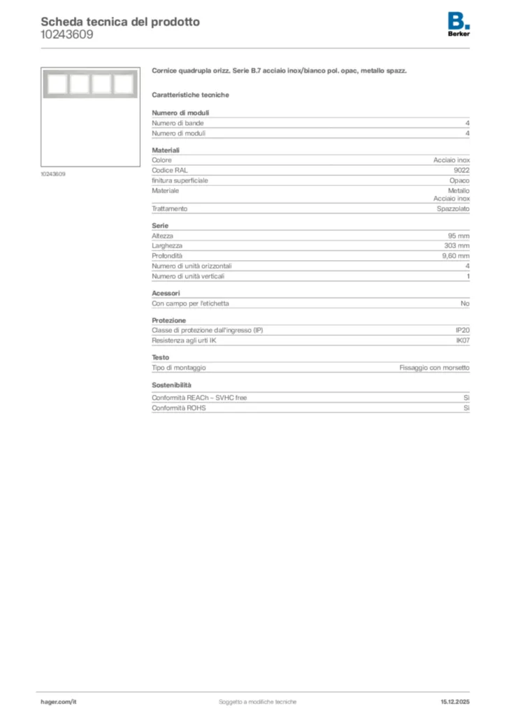 Immagine Berker Scheda tecnica del prodotto 10243609 | Hager Italia