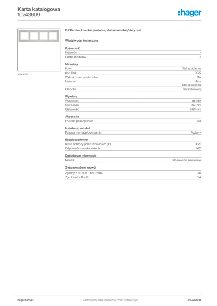 Zdjęcie Hager Karta katalogowa 10243609 | Hager Polska