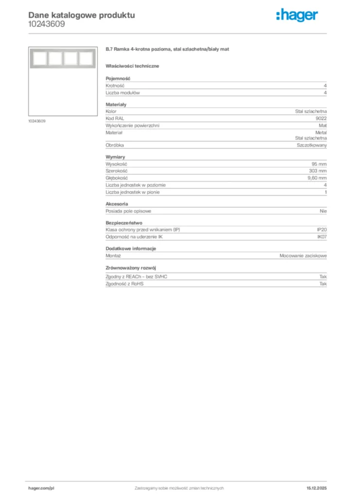 Zdjęcie Hager Karta katalogowa 10243609 | Hager Polska