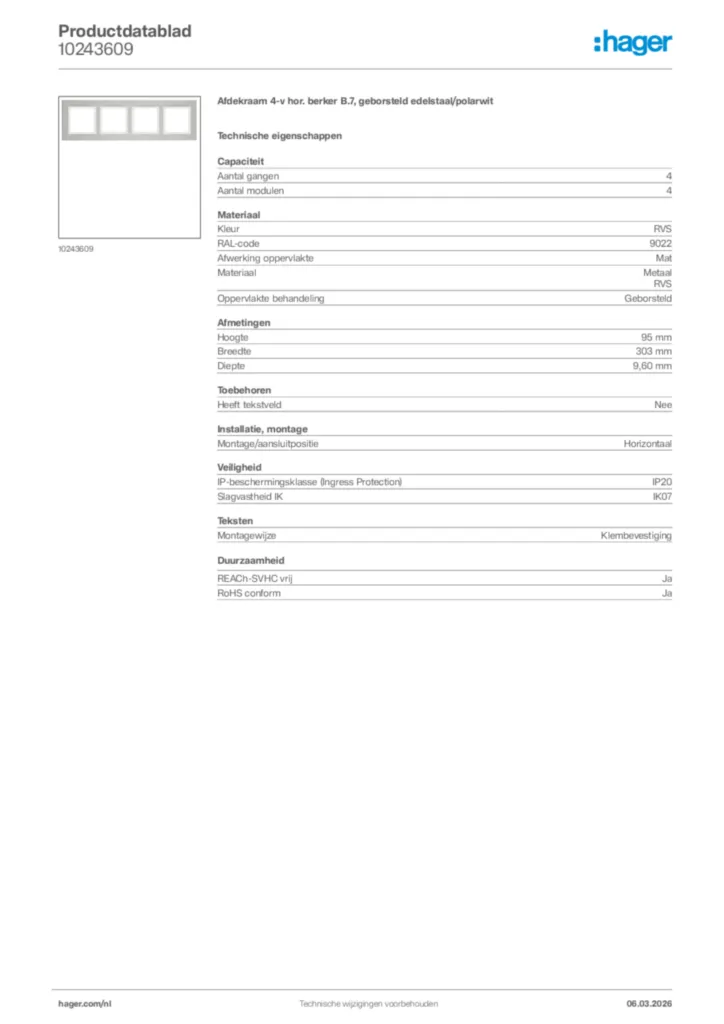Afbeelding Hager Productdatablad 10243609 | Hager Nederland