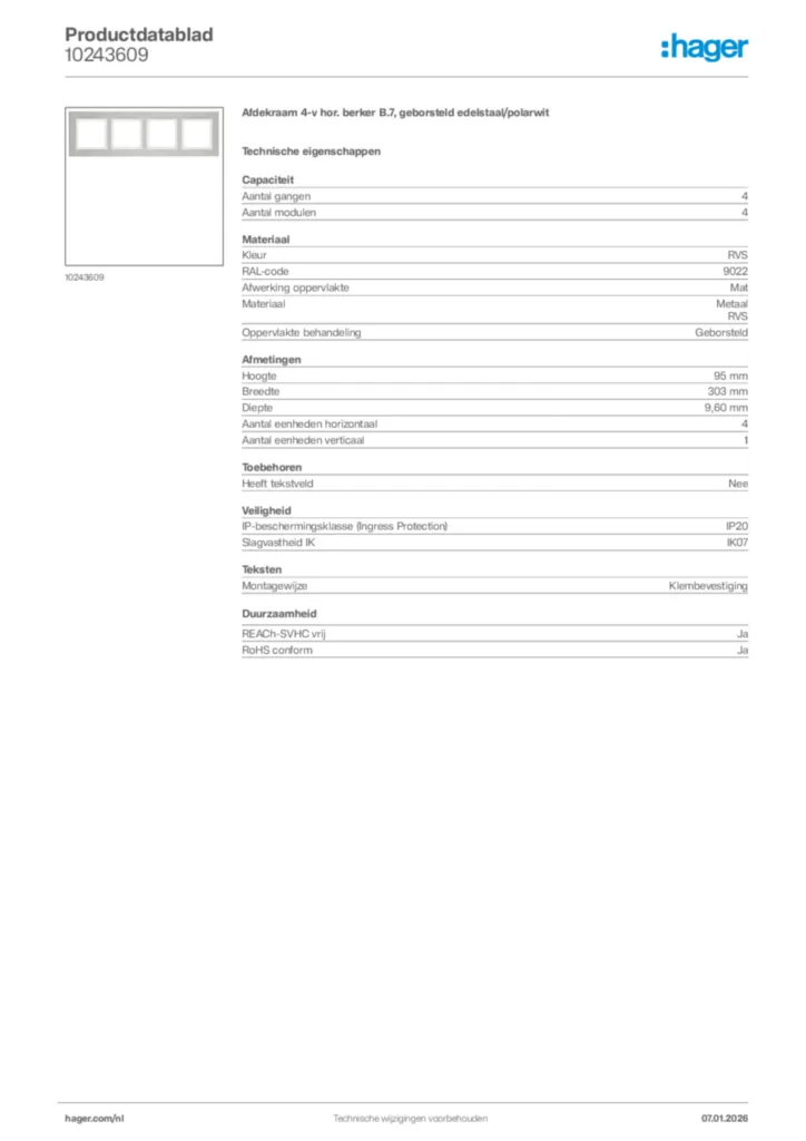 Afbeelding Hager Productdatablad 10243609 | Hager Nederland