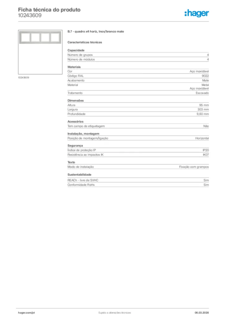 Imagem Hager Ficha técnica do produto 10243609 | Hager Portugal