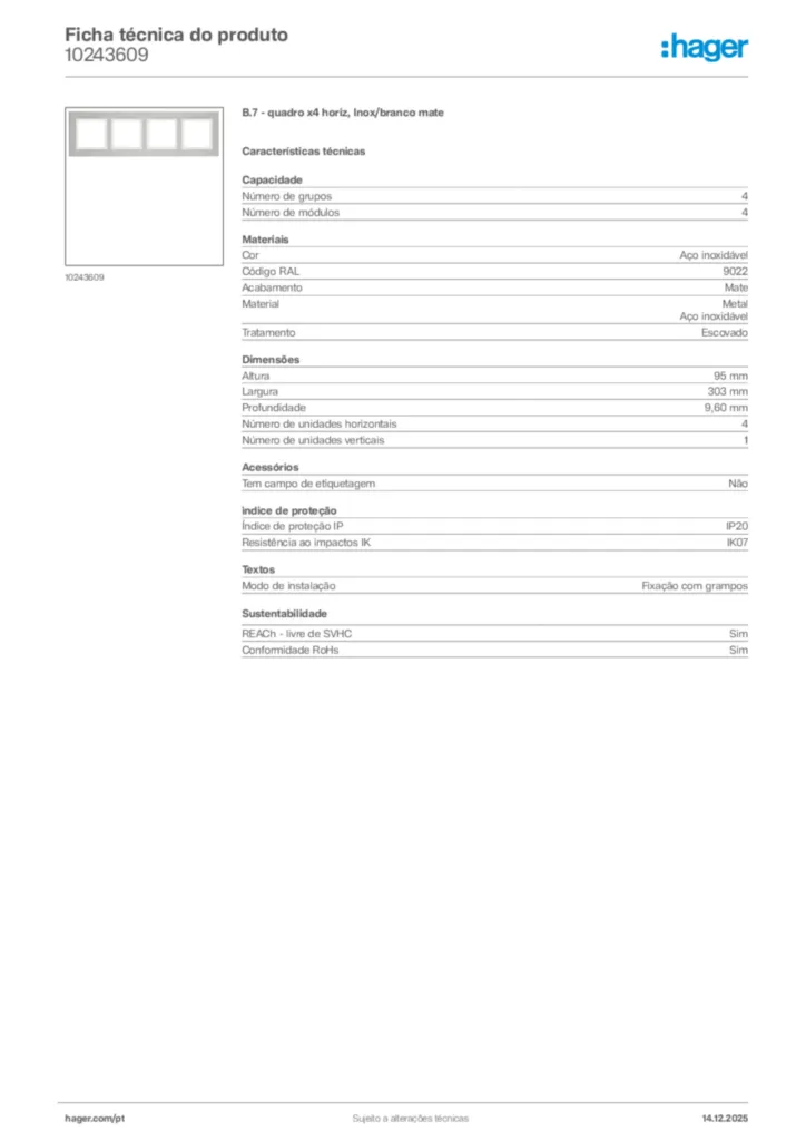 Imagem Hager Ficha técnica do produto 10243609 | Hager Portugal