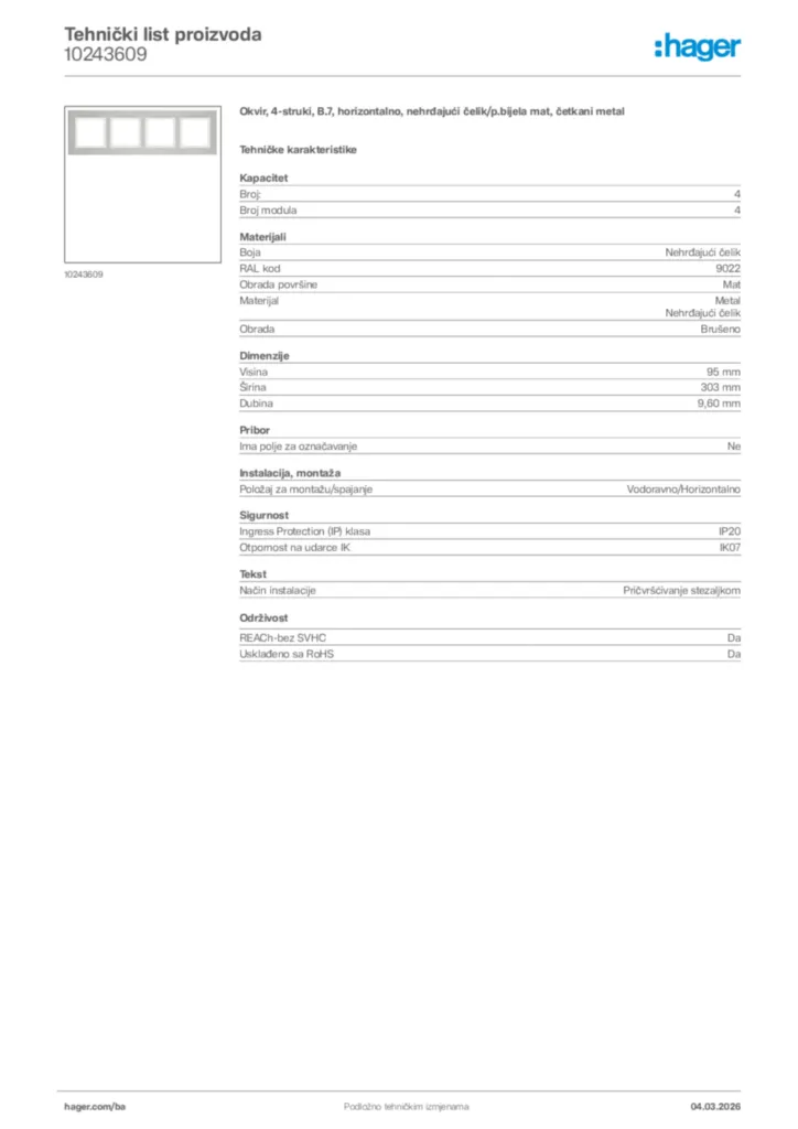 Slika Hager Tehnički list proizvoda 10243609  | Hager
