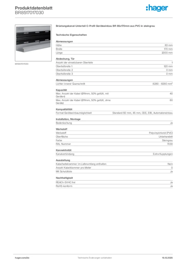 Bild Hager Produktdatenblatt BR8517017030 | Hager Deutschland