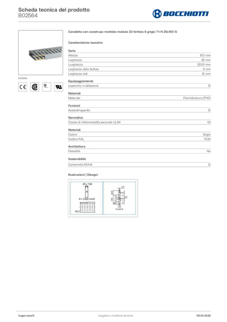 Immagine Bocchiotti Scheda tecnica del prodotto B02564 | Hager Italia