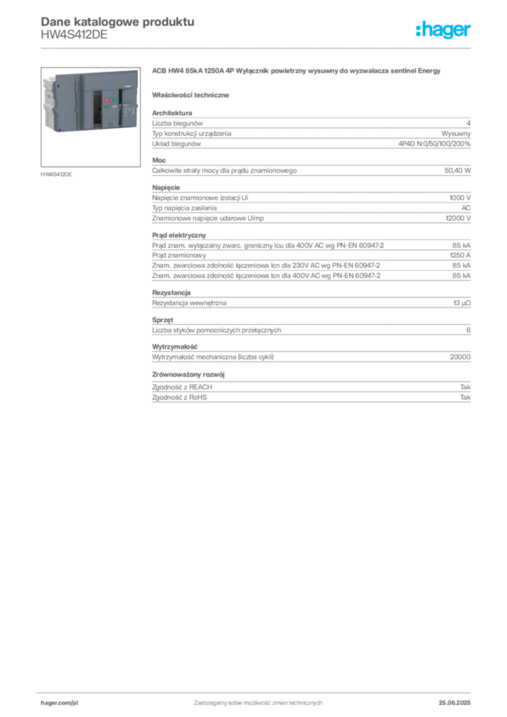 Zdjęcie Hager Karta katalogowa HW4S412DE | Hager Polska