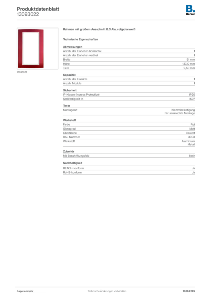 Bild Berker Produktdatenblatt 13093022 | Hager Deutschland