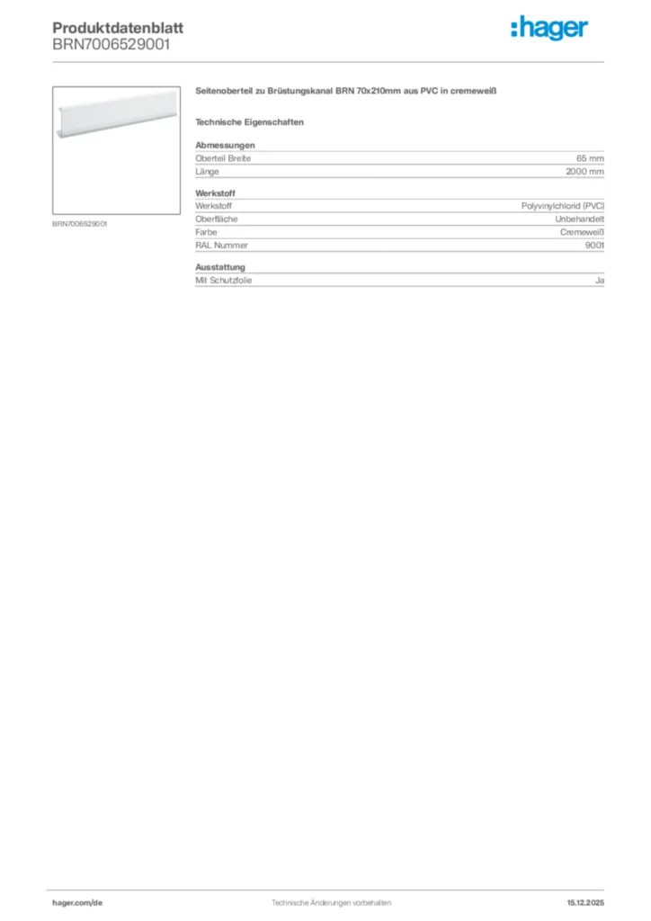 Bild Hager Produktdatenblatt BRN7006529001 | Hager Deutschland