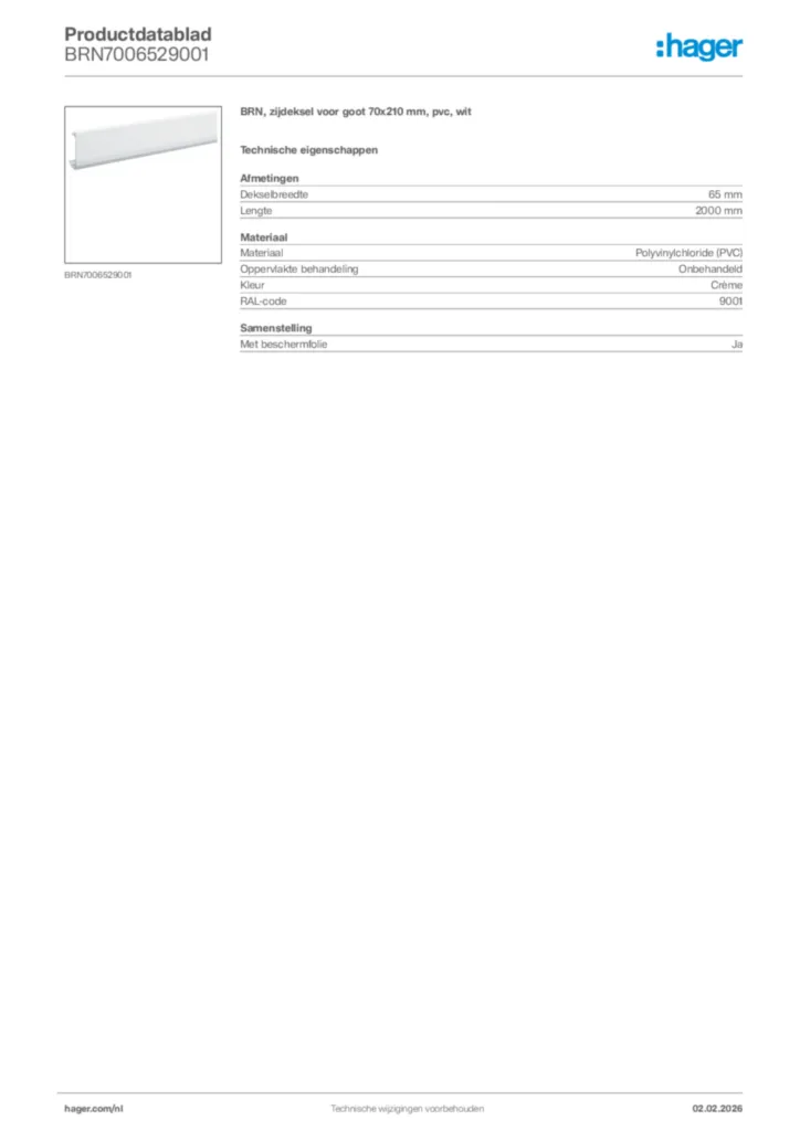 Afbeelding Hager Productdatablad BRN7006529001 | Hager Nederland