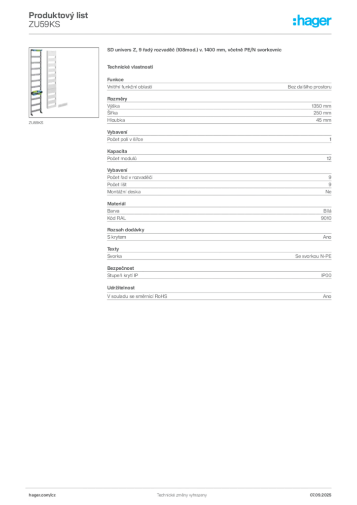 Obrázek Hager Produktový list ZU59KS | Hager